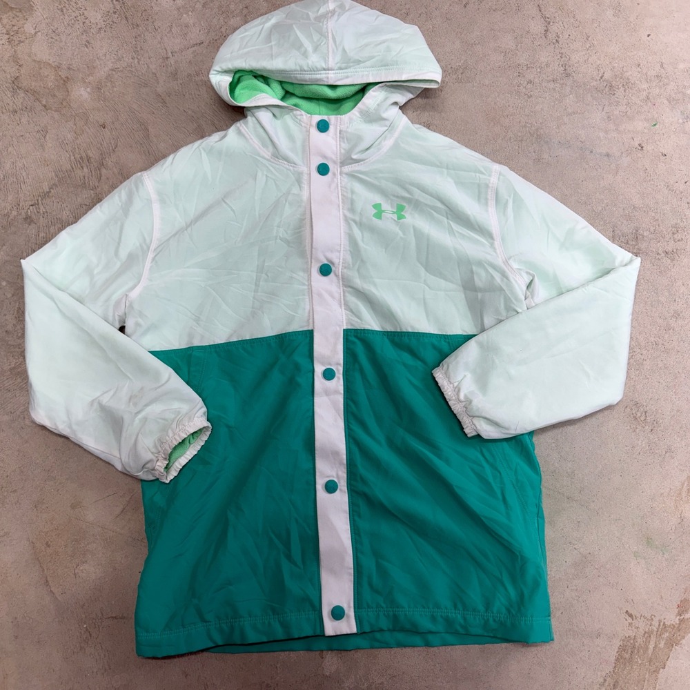 Under Armour Youth Girls Colorblock Hooded Windbreaker Jacket Mint Green‎ YMD